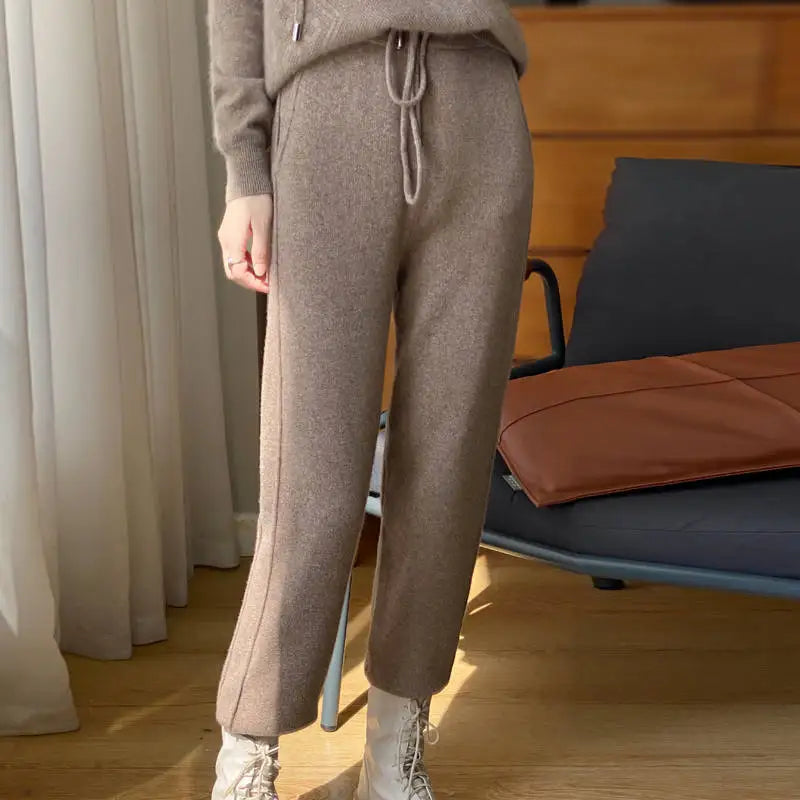 High Waist Drawstring Wool Knitted Pants