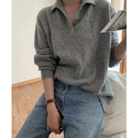 Polo Collar Gray Wool Sweater