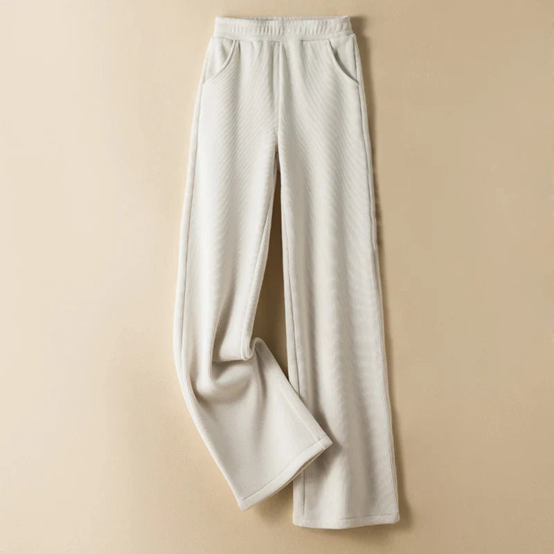 Elastic Waist Corduroy Fleece Wide leg Pants