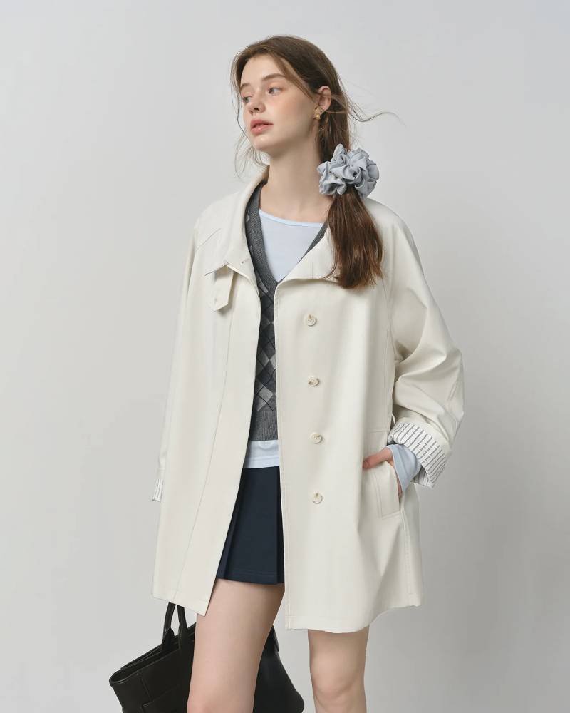 Short Stand Collar Windbreaker Trench Jacket