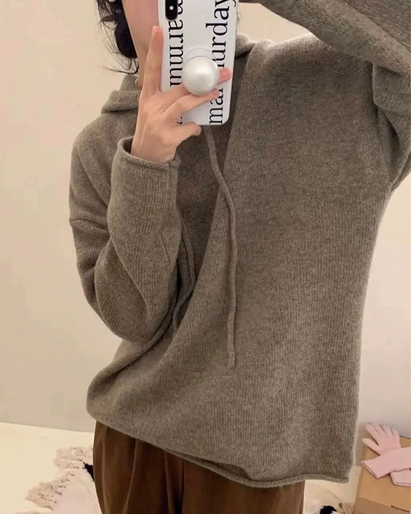 Solid Cashmere Knitted Hoodie