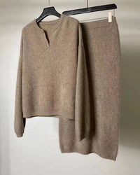 Solid Cashmere Sweater And Skirt Set
