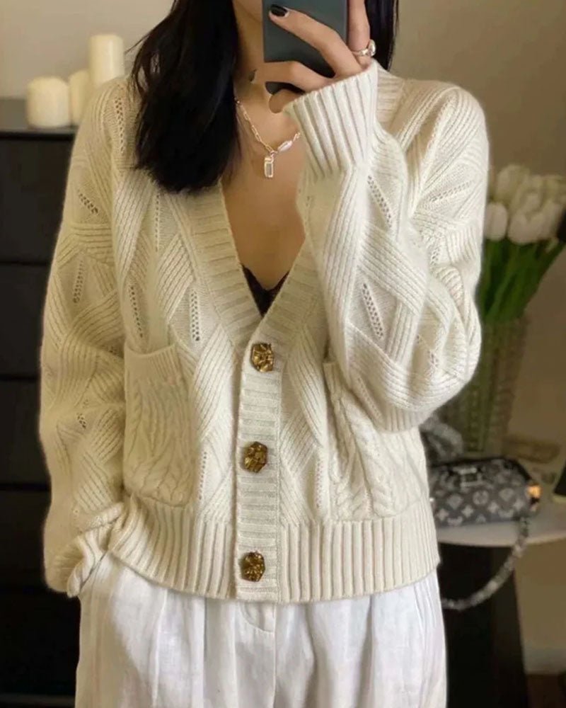 V-Neck Wool Knitted Cardigan